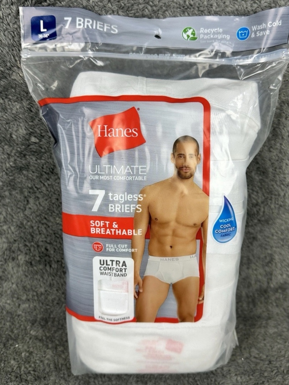 Hanes Ultimate Tagless Briefs Men's Size 2X Pack of 7 2019 White 36-38”